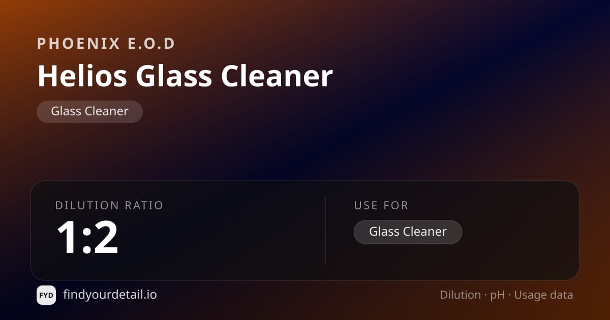 Phoenix E.O.D Helios Glass Cleaner dilution ratio and pH specification chart