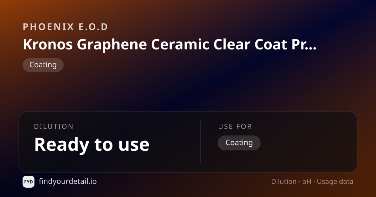 Phoenix E.O.D Kronos Graphene Ceramic Clear Coat Protection dilution ratio and pH specification chart