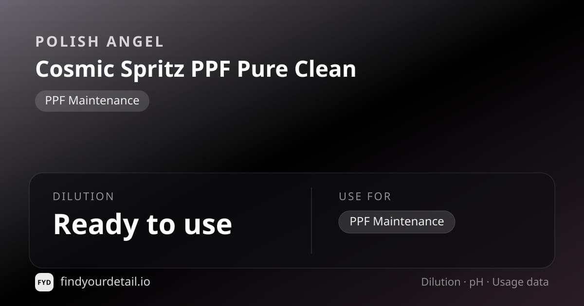 Polish Angel Cosmic Spritz PPF Pure Clean dilution ratio and pH specification chart