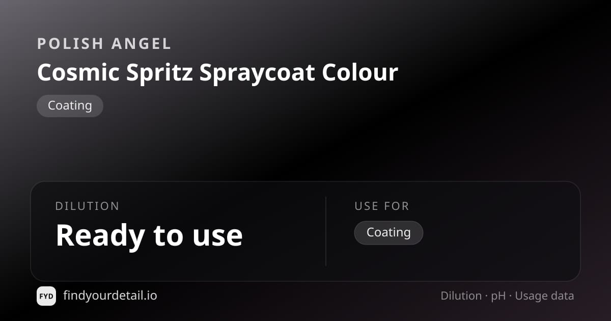 Polish Angel Cosmic Spritz Spraycoat Colour dilution ratio and pH specification chart