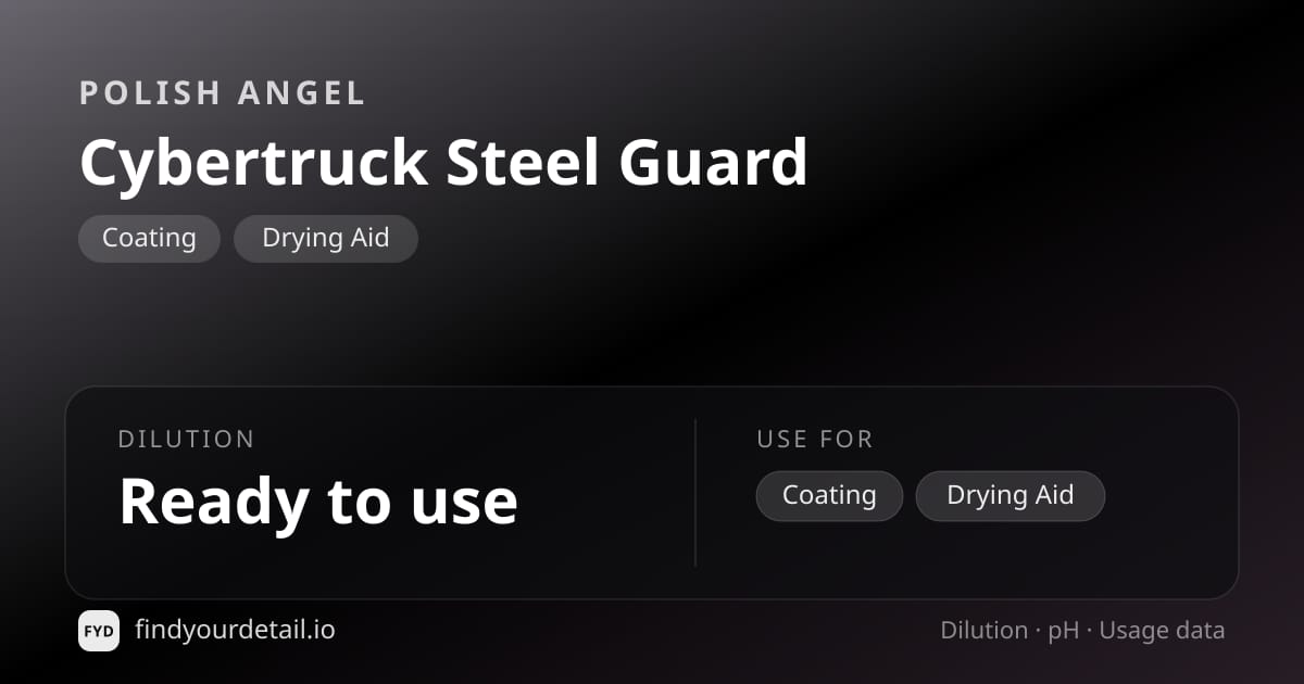 Polish Angel Cybertruck Steel Guard dilution ratio and pH specification chart