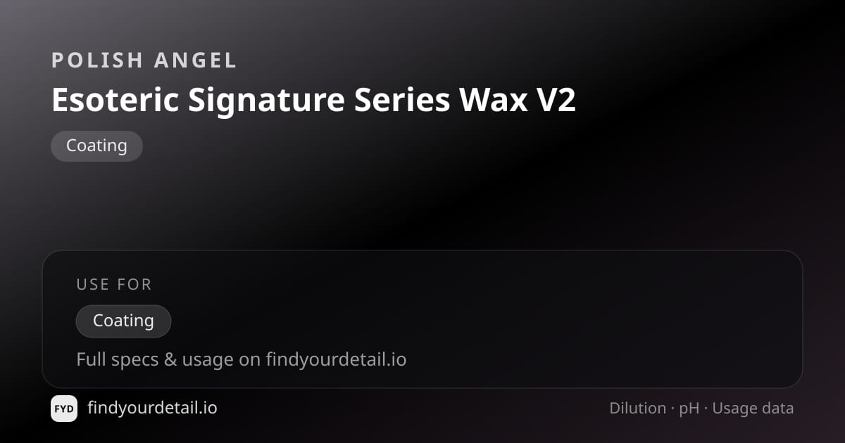 Polish Angel Esoteric Signature Series Wax V2 dilution ratio and pH specification chart