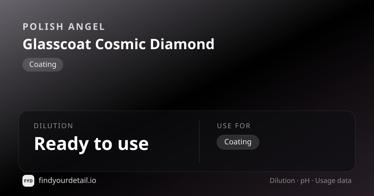 Polish Angel Glasscoat Cosmic Diamond dilution ratio and pH specification chart