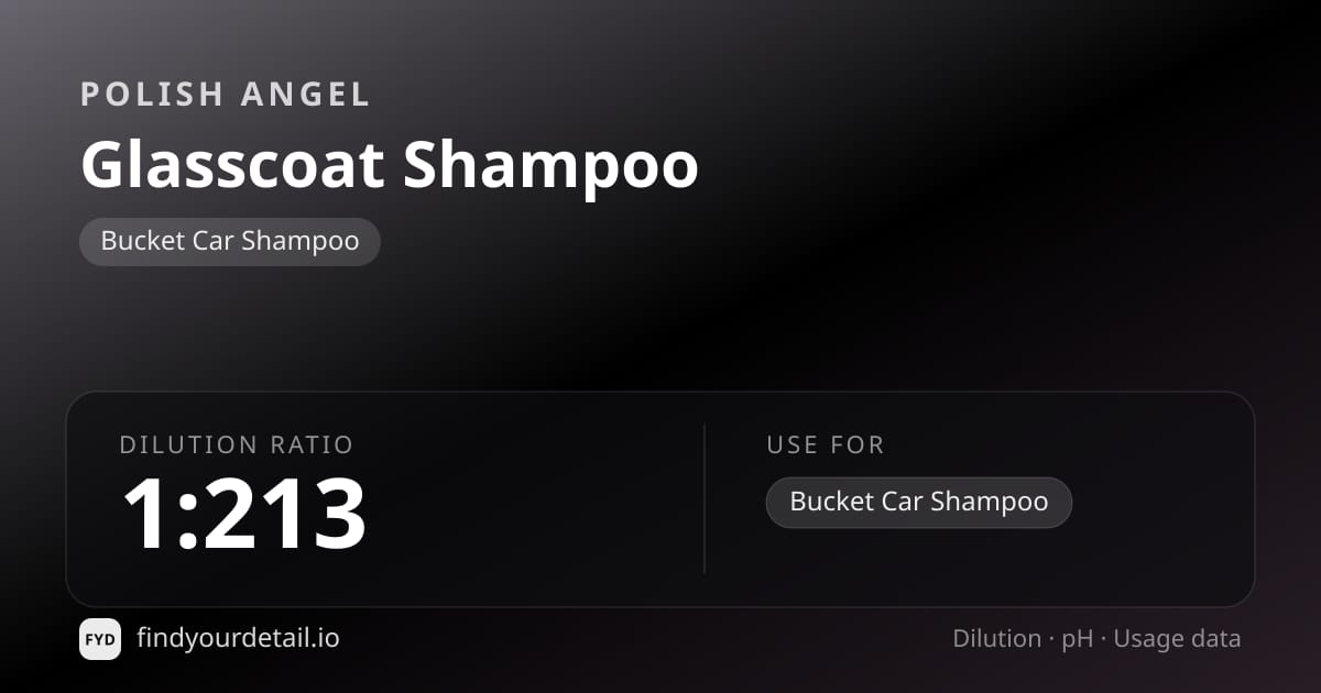 Polish Angel Glasscoat Shampoo dilution ratio and pH specification chart