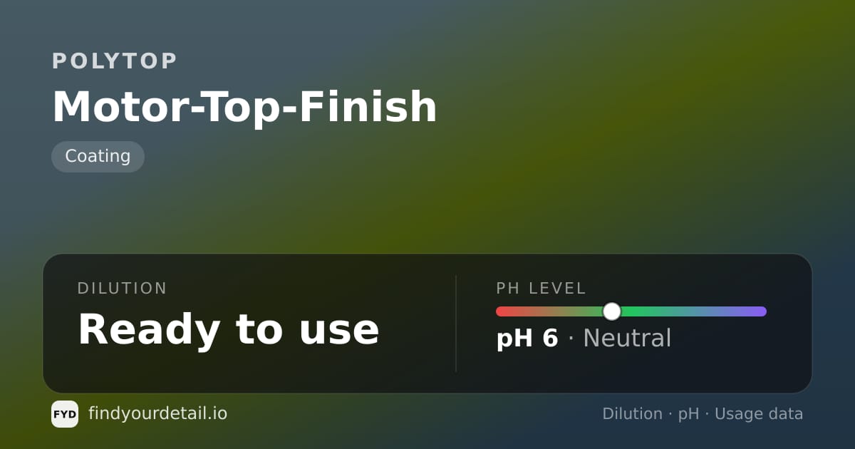 POLYTOP Motor-Top-Finish dilution ratio and pH specification chart