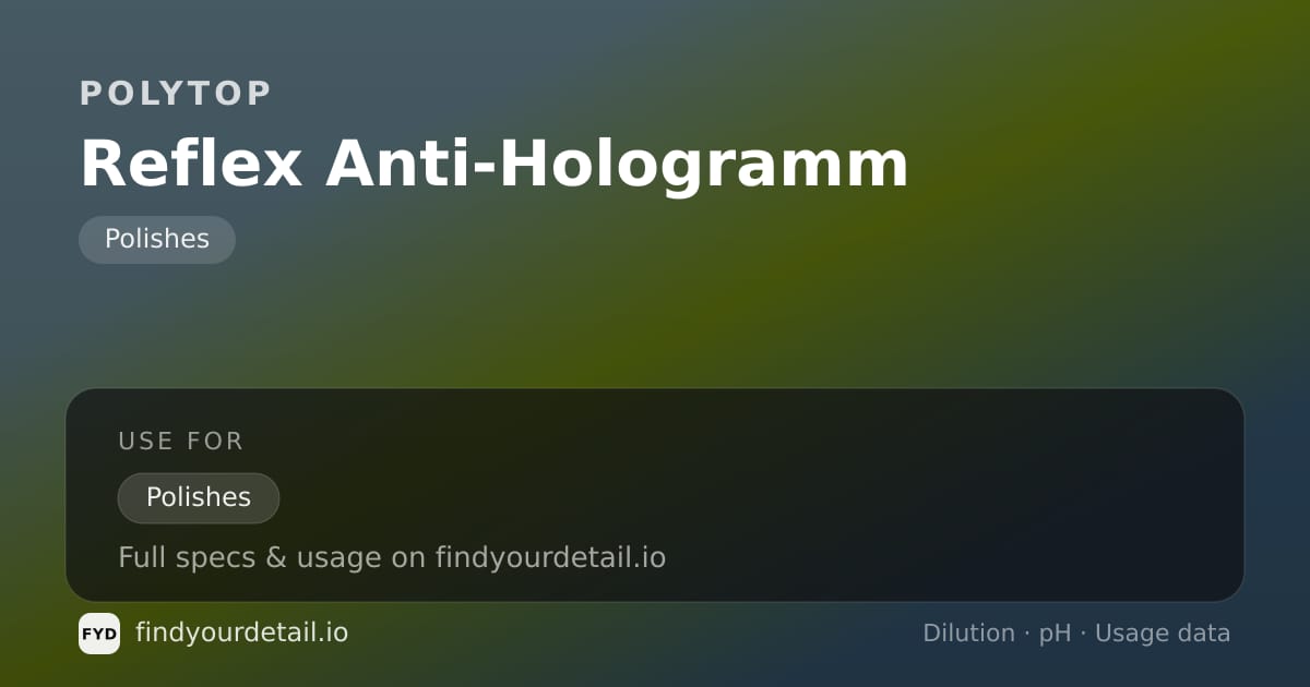 POLYTOP Reflex Anti-Hologramm dilution ratio and pH specification chart