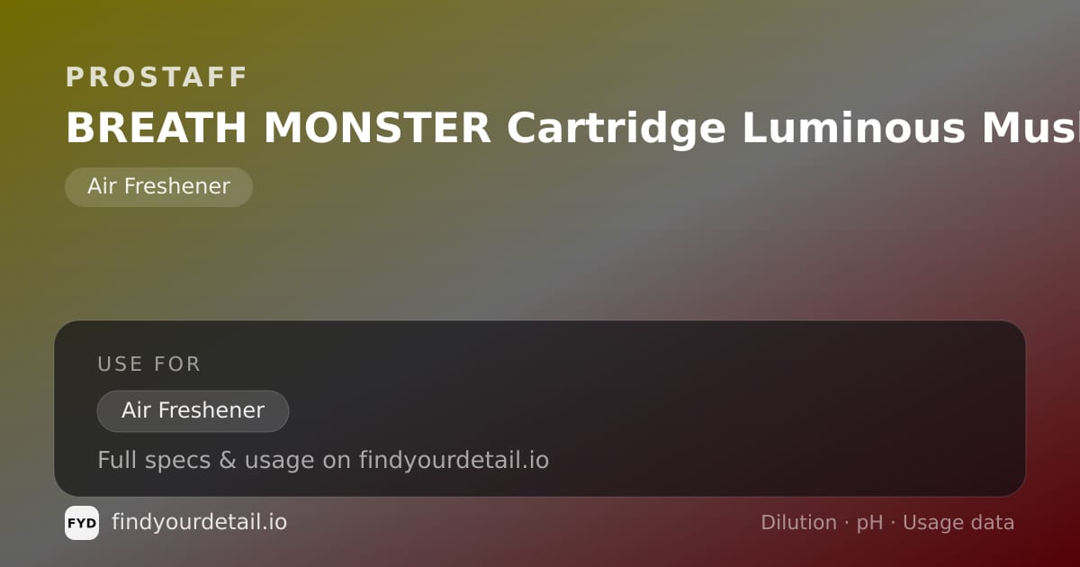 ProStaff BREATH MONSTER Cartridge Luminous Musk dilution ratio and pH specification chart