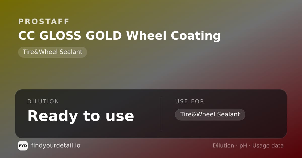 ProStaff CC GLOSS GOLD Wheel Coating dilution ratio and pH specification chart