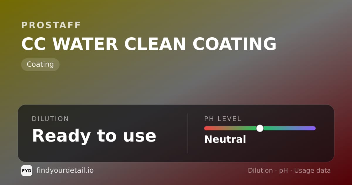 ProStaff CC WATER CLEAN COATING dilution ratio and pH specification chart