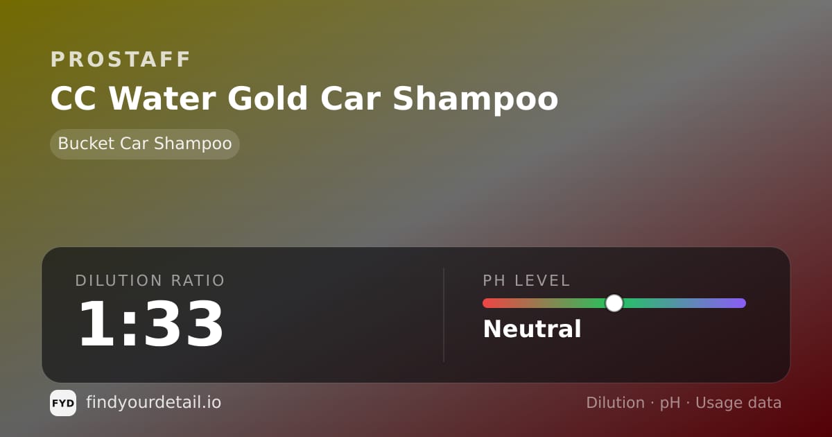 ProStaff CC Water Gold Car Shampoo dilution ratio and pH specification chart