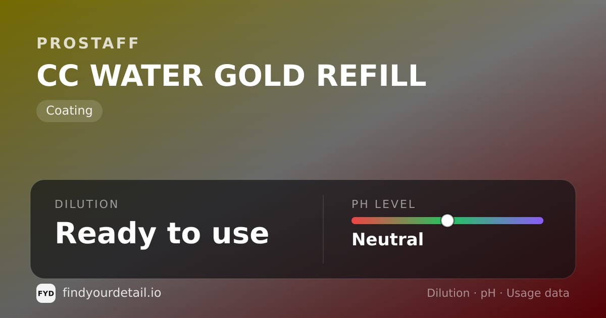 ProStaff CC WATER GOLD REFILL dilution ratio and pH specification chart