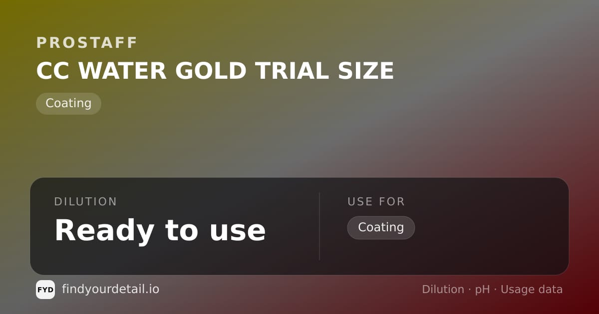 ProStaff CC WATER GOLD TRIAL SIZE dilution ratio and pH specification chart