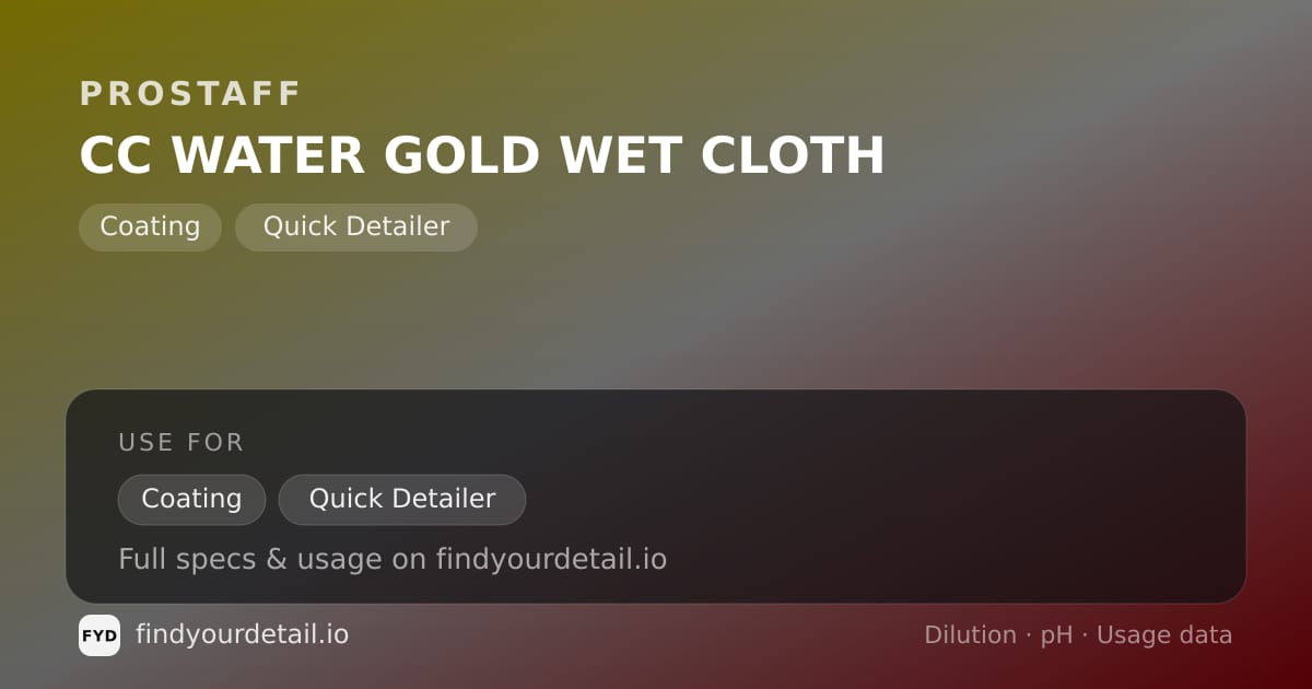 ProStaff CC WATER GOLD WET CLOTH dilution ratio and pH specification chart