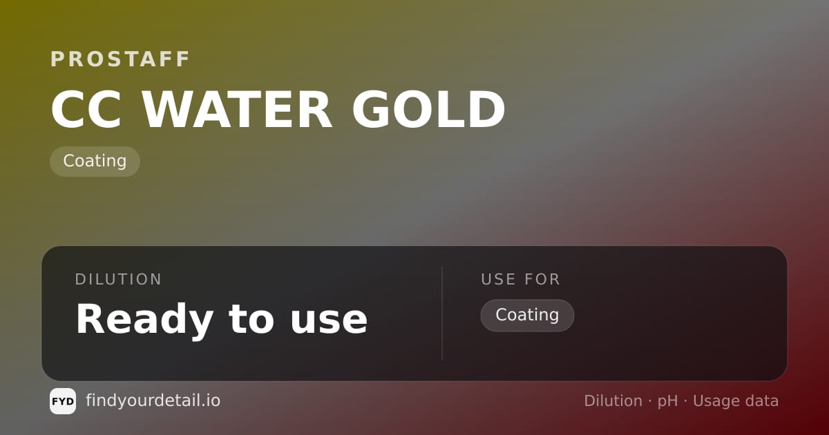 ProStaff CC WATER GOLD dilution ratio and pH specification chart
