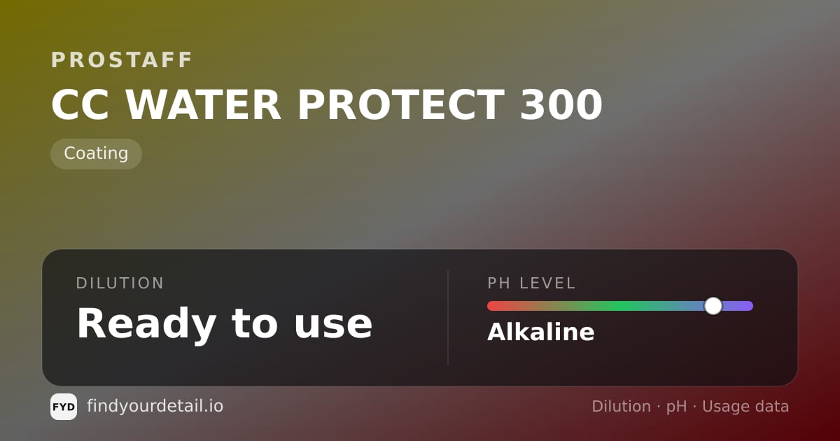 ProStaff CC WATER PROTECT 300 dilution ratio and pH specification chart