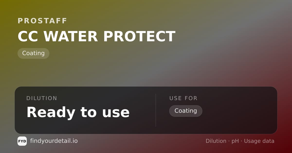 ProStaff CC WATER PROTECT dilution ratio and pH specification chart