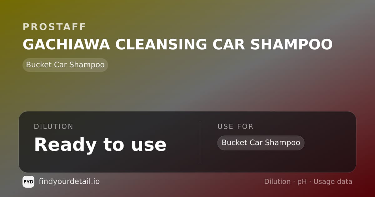 ProStaff GACHIAWA CLEANSING CAR SHAMPOO dilution ratio and pH specification chart