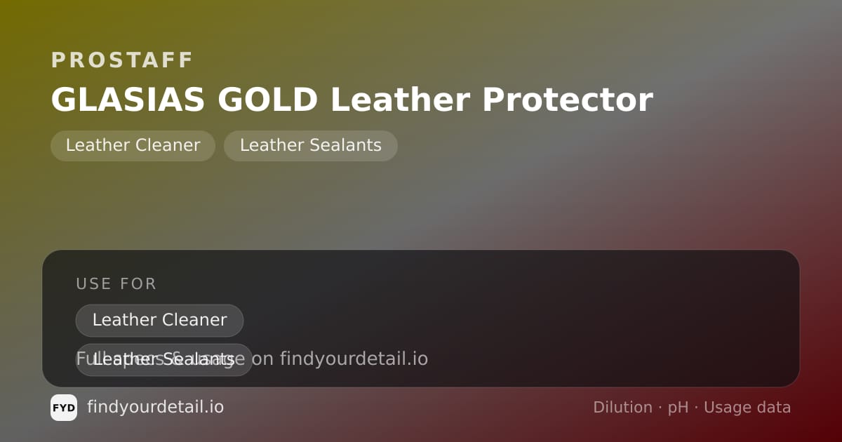 ProStaff GLASIAS GOLD Leather Protector dilution ratio and pH specification chart
