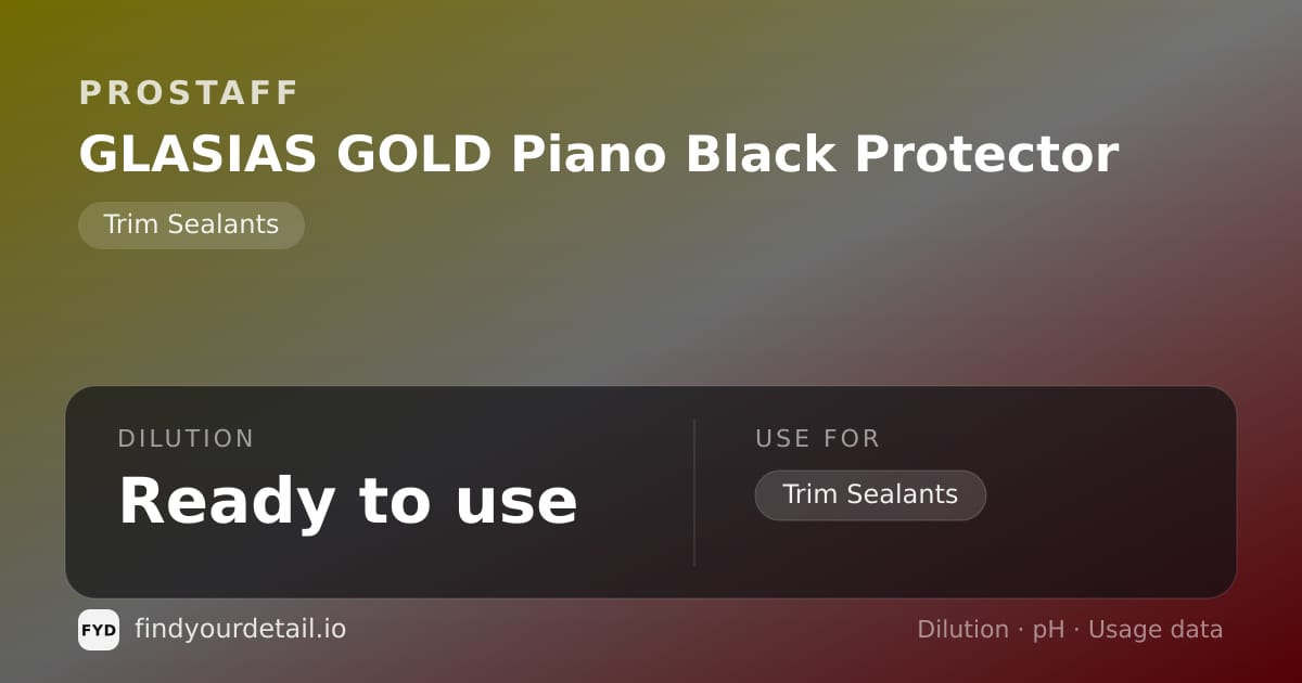 ProStaff GLASIAS GOLD Piano Black Protector dilution ratio and pH specification chart
