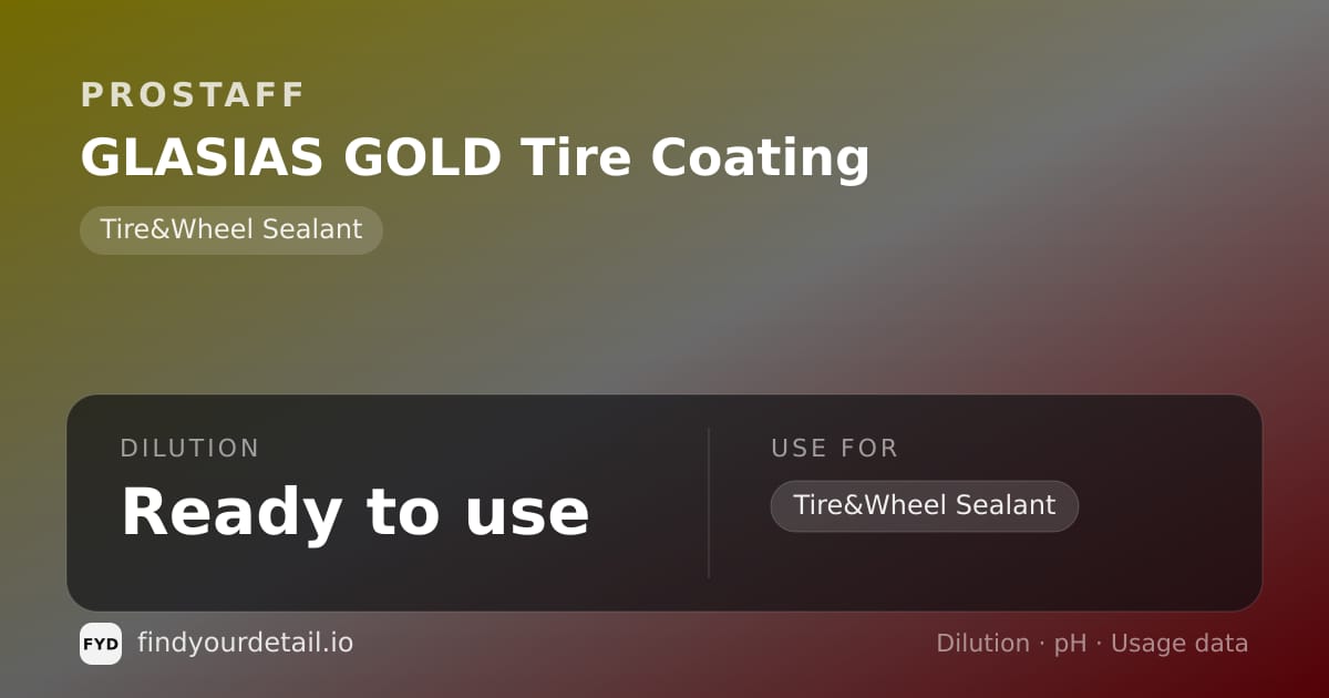ProStaff GLASIAS GOLD Tire Coating dilution ratio and pH specification chart