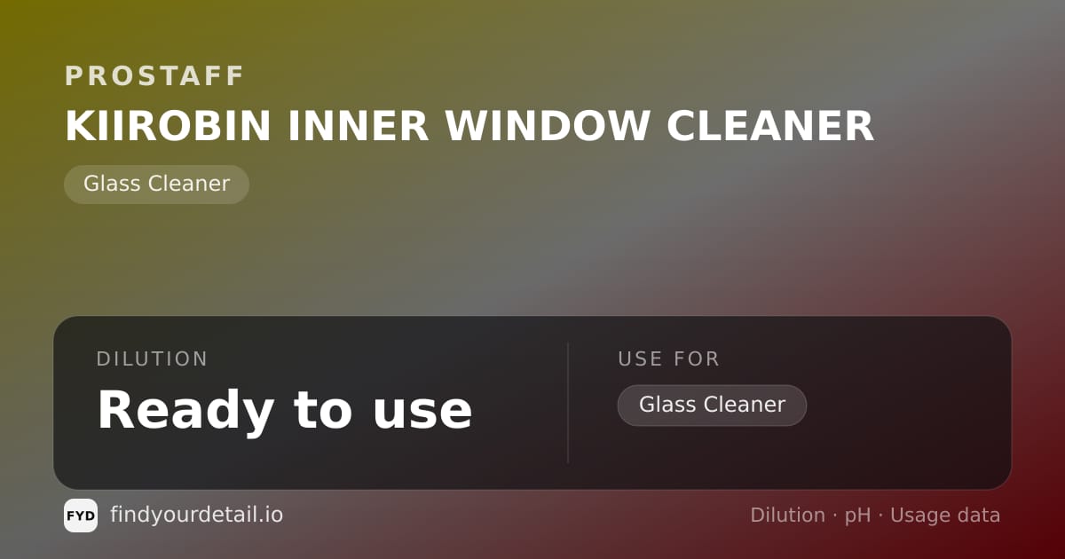 ProStaff KIIROBIN INNER WINDOW CLEANER dilution ratio and pH specification chart
