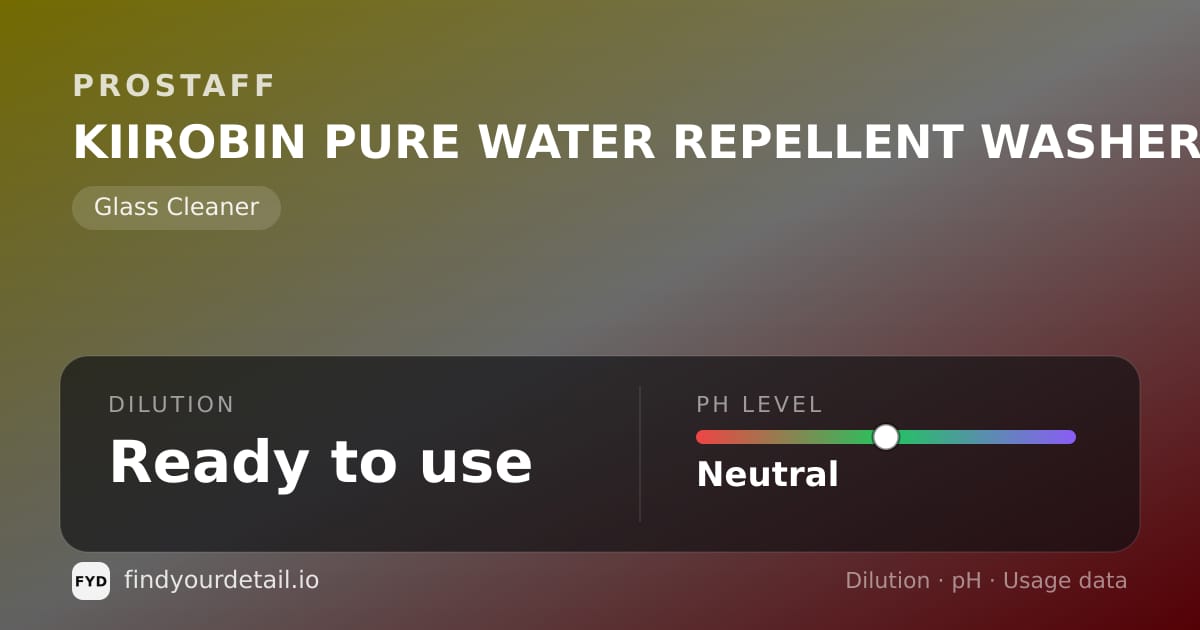 ProStaff KIIROBIN PURE WATER REPELLENT WASHER FLUID dilution ratio and pH specification chart