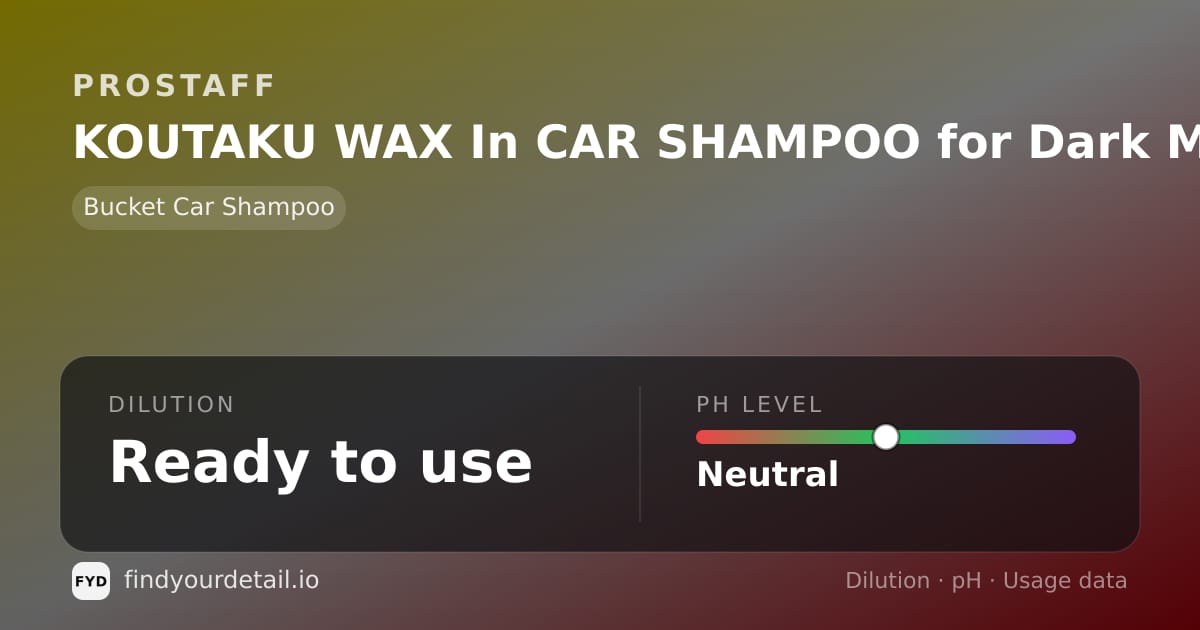 ProStaff KOUTAKU WAX In CAR SHAMPOO for Dark Metallic dilution ratio and pH specification chart