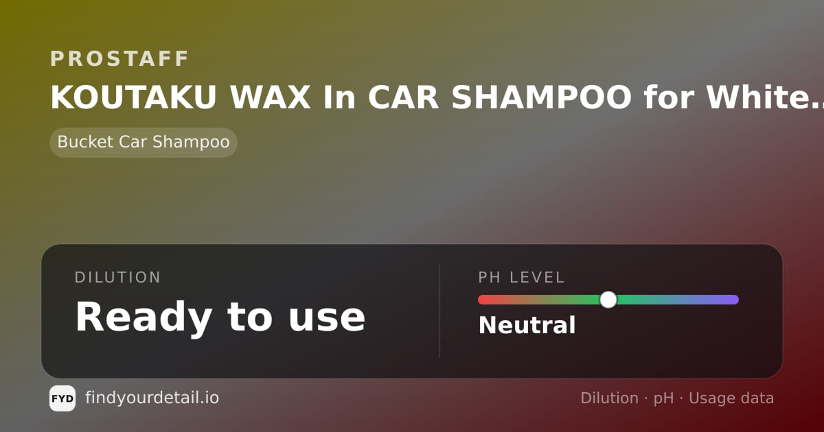 ProStaff KOUTAKU WAX In CAR SHAMPOO for White Pearl dilution ratio and pH specification chart