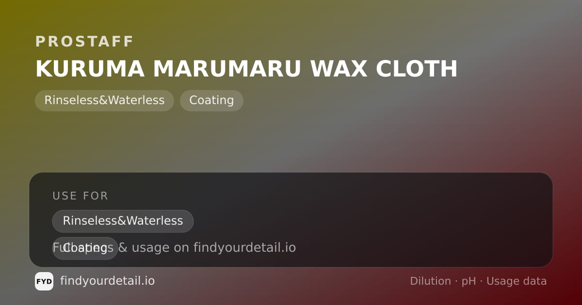 ProStaff KURUMA MARUMARU WAX CLOTH dilution ratio and pH specification chart