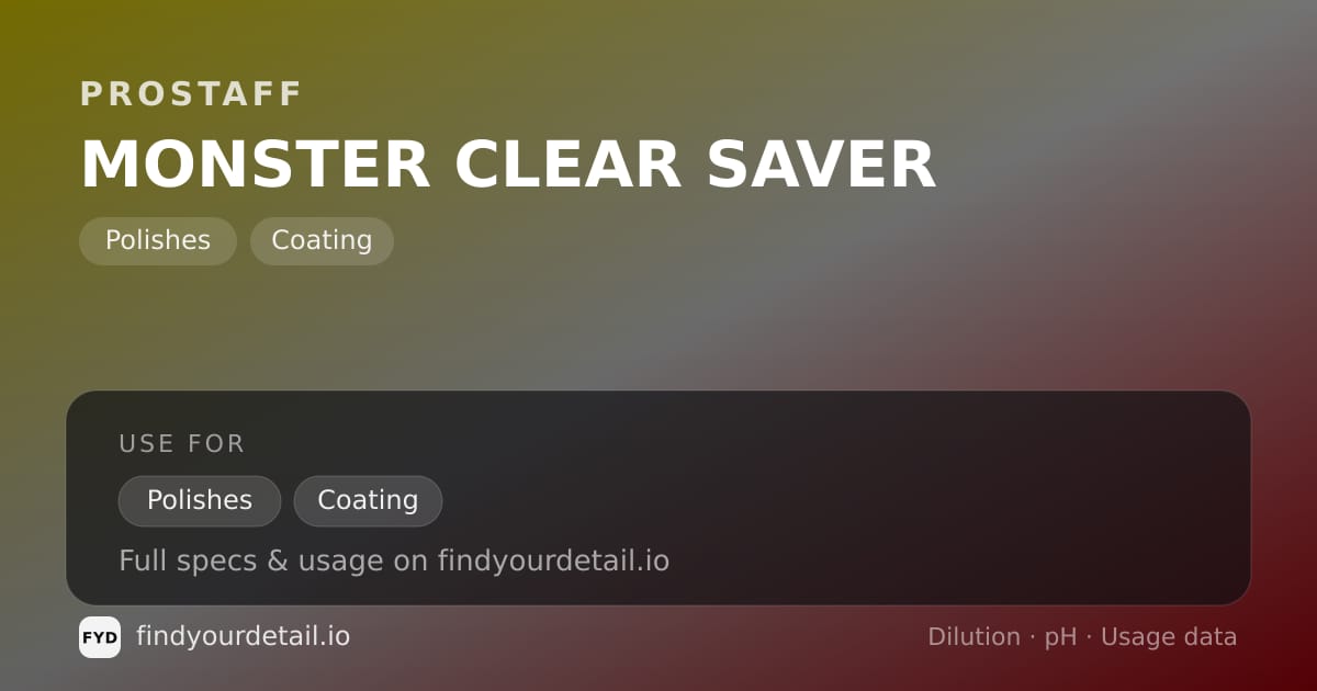 ProStaff MONSTER CLEAR SAVER dilution ratio and pH specification chart