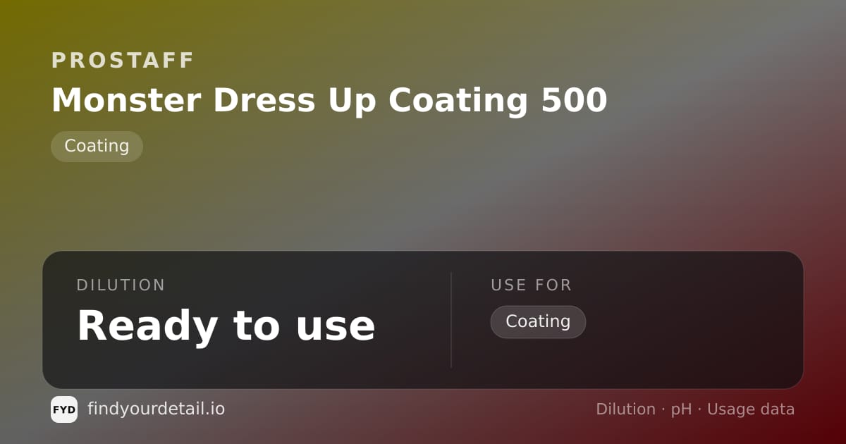 ProStaff Monster Dress Up Coating 500 dilution ratio and pH specification chart