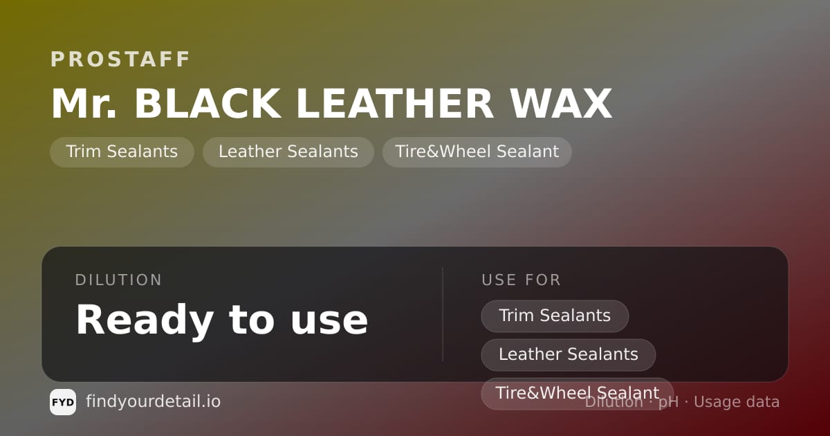 ProStaff Mr. BLACK LEATHER WAX dilution ratio and pH specification chart