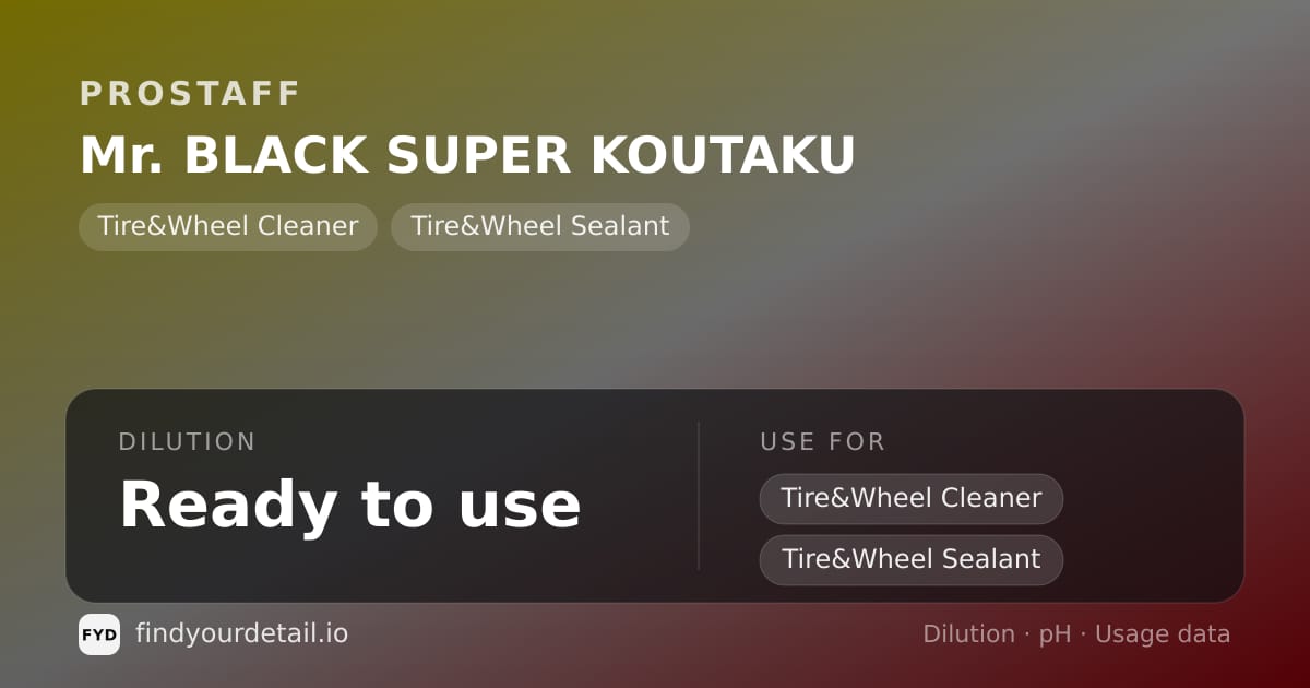 ProStaff Mr. BLACK SUPER KOUTAKU dilution ratio and pH specification chart