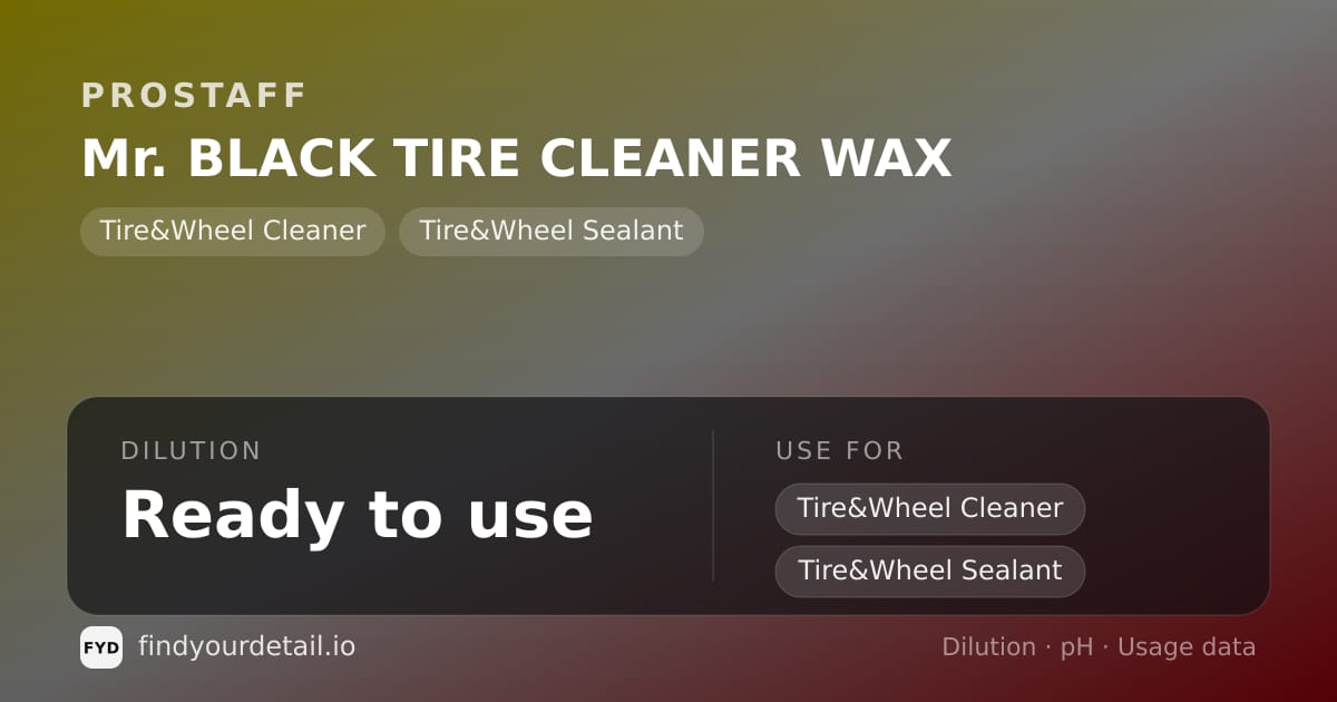 ProStaff Mr. BLACK TIRE CLEANER WAX dilution ratio and pH specification chart