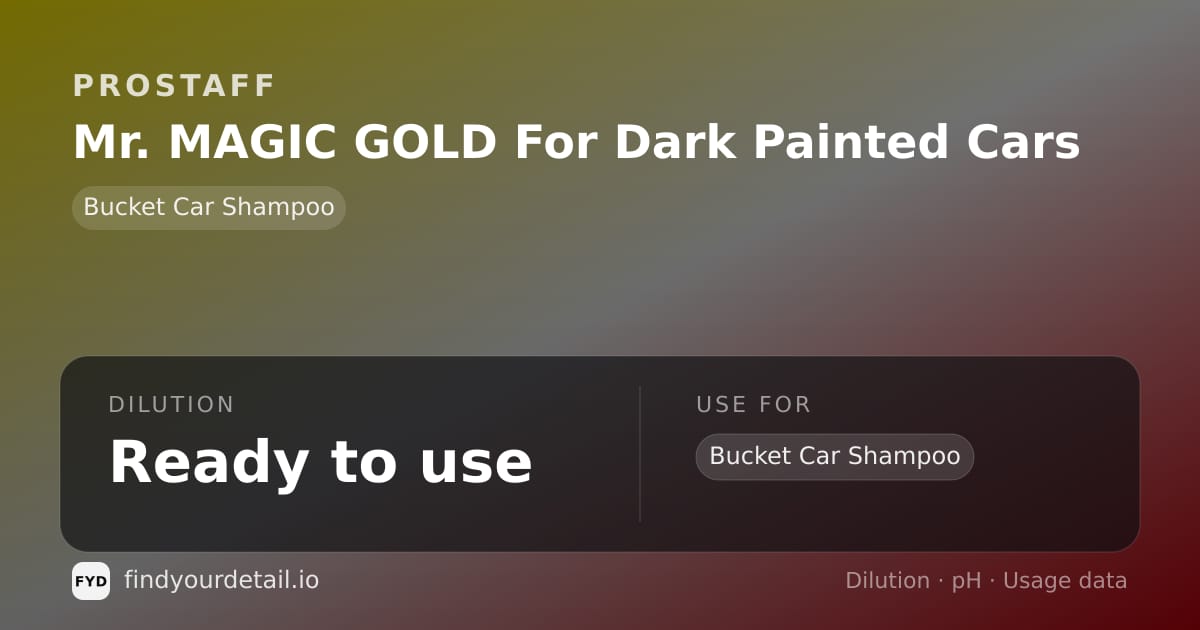 ProStaff Mr. MAGIC GOLD For Dark Painted Cars dilution ratio and pH specification chart