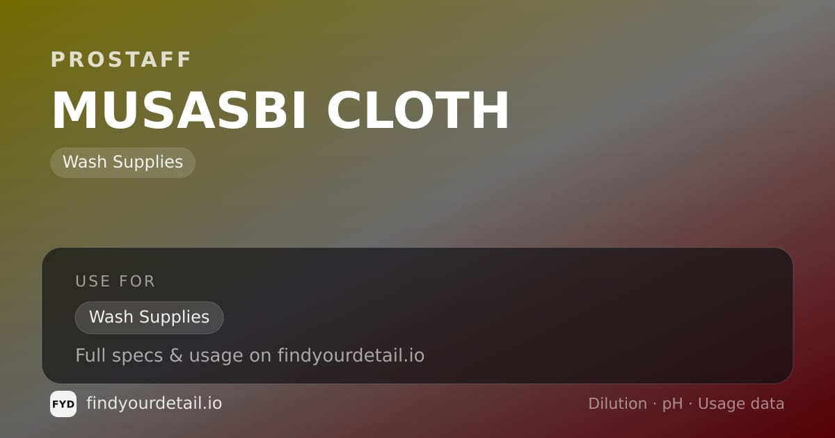 ProStaff MUSASBI CLOTH dilution ratio and pH specification chart