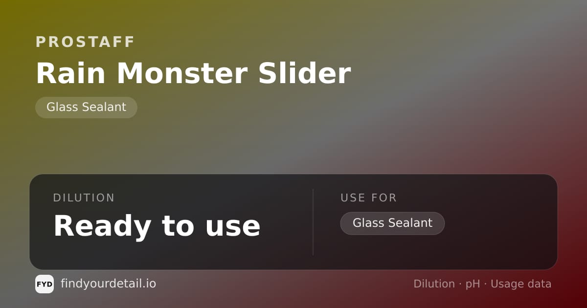 ProStaff Rain Monster Slider dilution ratio and pH specification chart