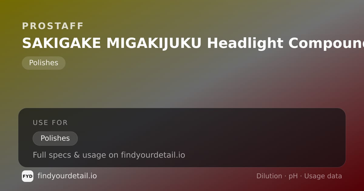 ProStaff SAKIGAKE MIGAKIJUKU Headlight Compound dilution ratio and pH specification chart