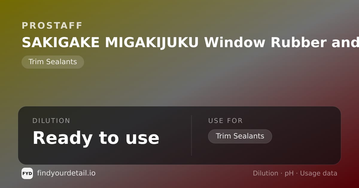 ProStaff SAKIGAKE MIGAKIJUKU Window Rubber and Rubber Molding Coating dilution ratio and pH specification chart