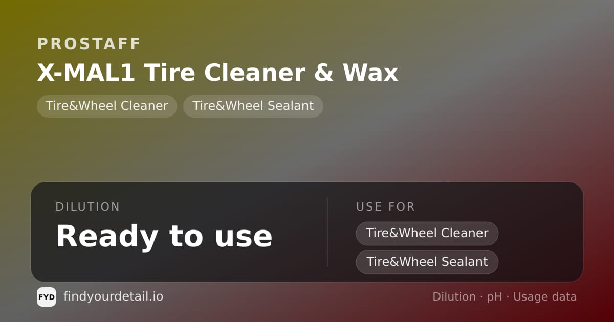 ProStaff X-MAL1 Tire Cleaner & Wax dilution ratio and pH specification chart