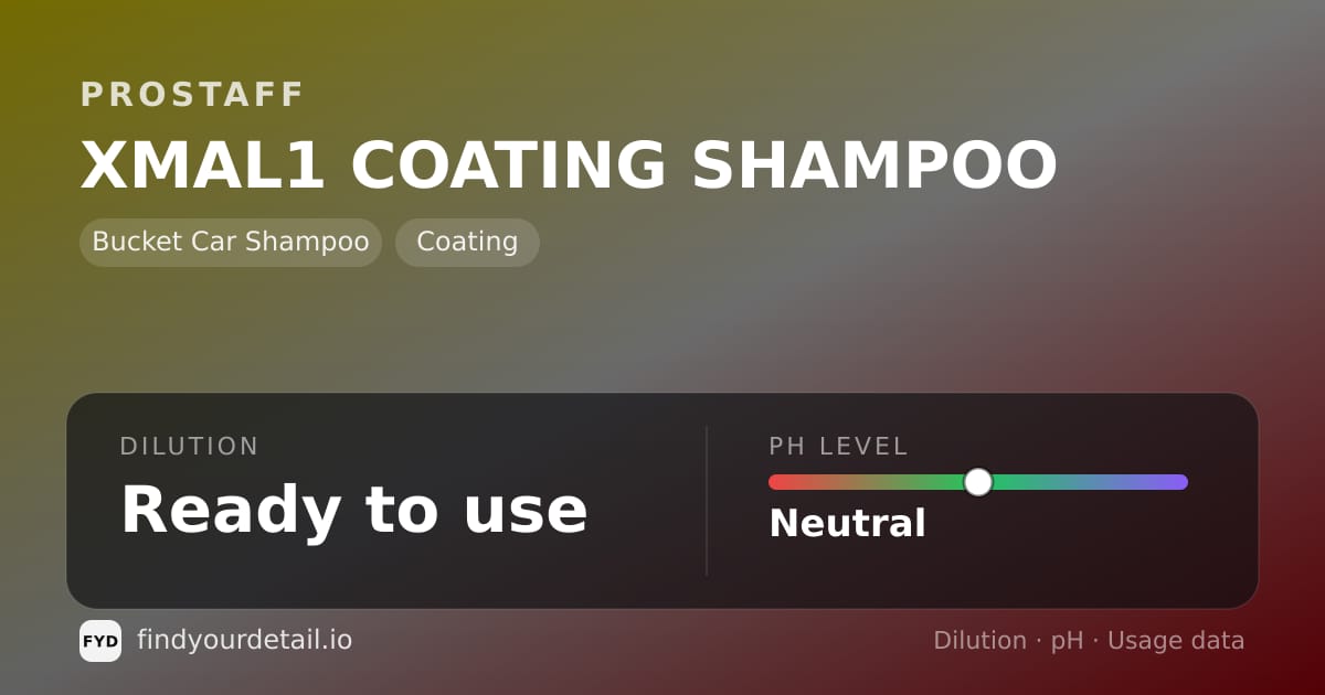 ProStaff XMAL1 COATING SHAMPOO dilution ratio and pH specification chart