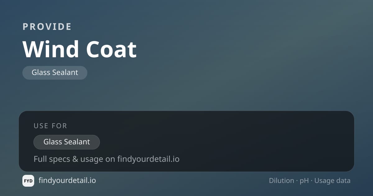 PROVIDE Wind Coat dilution ratio and pH specification chart
