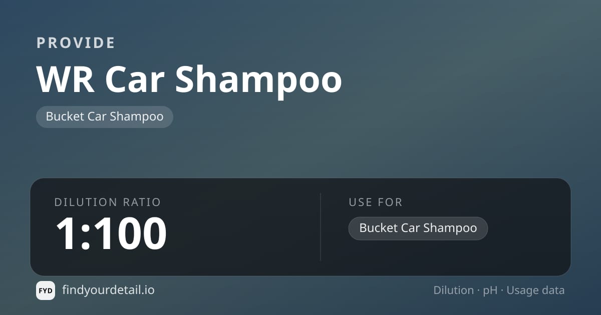 PROVIDE WR Car Shampoo dilution ratio and pH specification chart