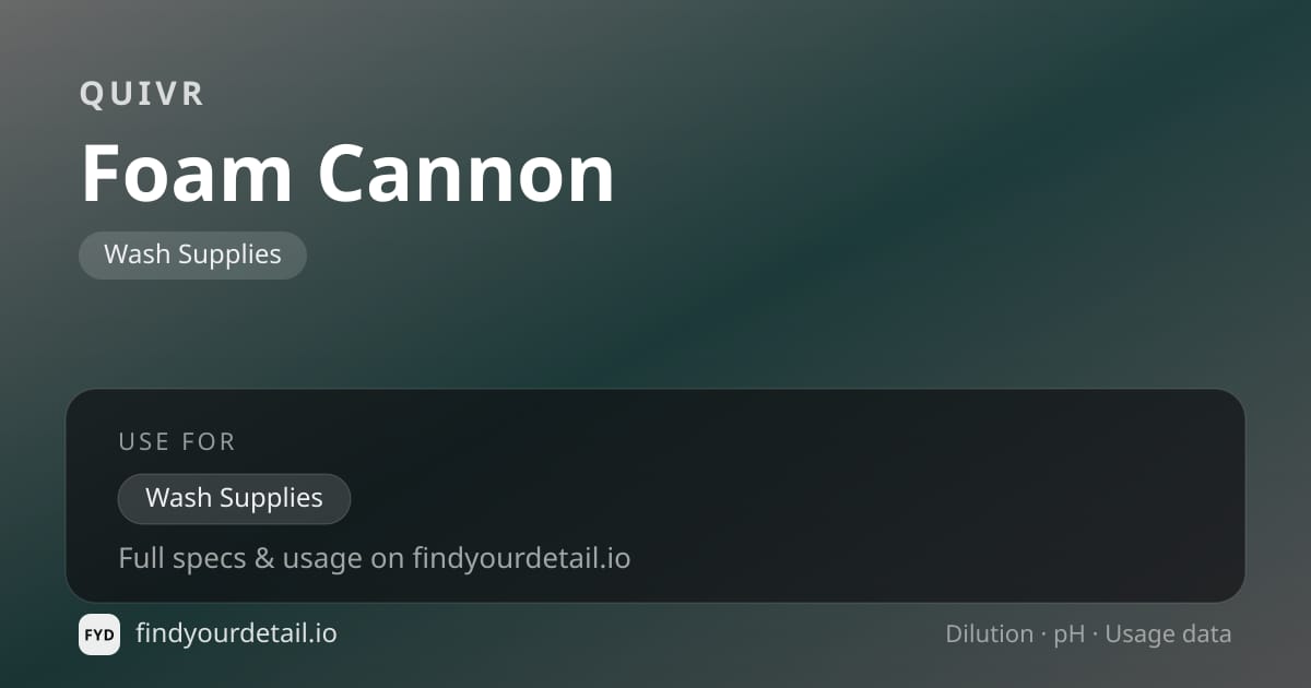 QUIVR Foam Cannon dilution ratio and pH specification chart