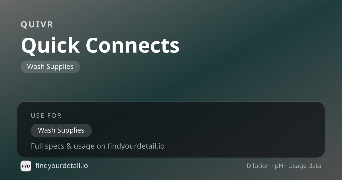 QUIVR Quick Connects dilution ratio and pH specification chart