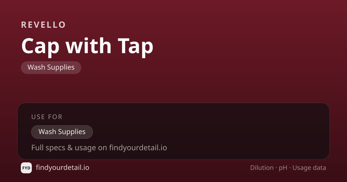 Revello Cap with Tap dilution ratio and pH specification chart