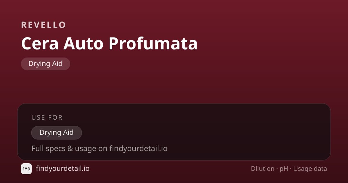 Revello Cera Auto Profumata dilution ratio and pH specification chart