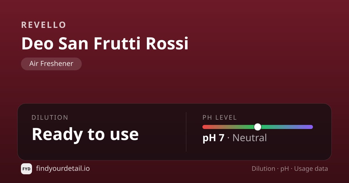 Revello Deo San Frutti Rossi dilution ratio and pH specification chart