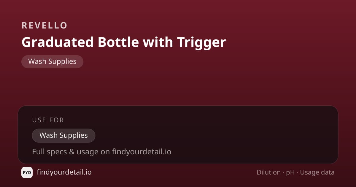 Revello Graduated Bottle with Trigger dilution ratio and pH specification chart