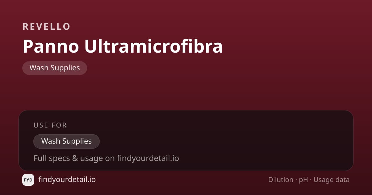 Revello Panno Ultramicrofibra dilution ratio and pH specification chart